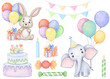 Watercolor clipart cute animals for birthday party