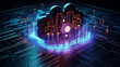 © TechArtTrends - Secure Circuitry: Futuristic Padlock and Binary Codes in Cybersecurity Infrastructure, Digital Privacy Concept, 3D Render