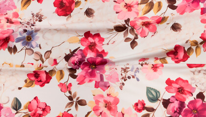 Poster - silk fabric texture with floral patterns in motion