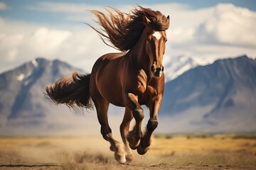 Poster - Brown horse with developing mane running in nature