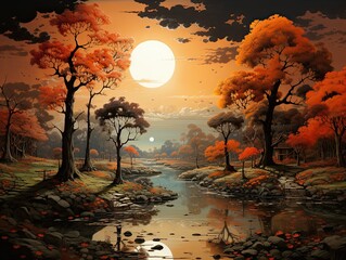 Wall Mural - Autumn magical forest background