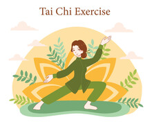 Asian Character Doing Sport. Tai Chi Exercising. Chinese Practise Or Martial