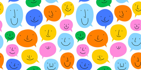Wall Mural - diverse colorful chat bubble seamless pattern illustration. multi color rainbow cartoon text balloon