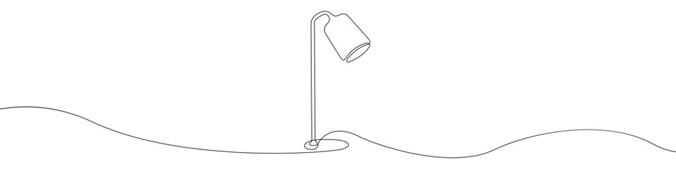 Sticker - Desk lamp vector one line draw icon. Lamp linear continuous outline in one line. Lamp for learning vector. Continuous line table led lamp vector design.