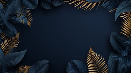 Wall Mural - Photo of dark blue background with gold leaves