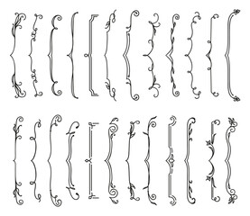 Aufkleber - Wedding floral parenthesis borders and outline arrow decorations, vector line frames. Wedding invitation card dividers, delimiters, flourish vignettes or separators for RSVP engagement design elements