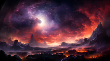 Wall Mural - space scene with stars, planets and asteroids in the galaxy. panorama. abstract universe filled with