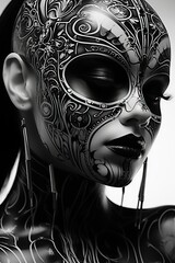 Wall Mural - a woman with black and white face paint. Generative AI Art.