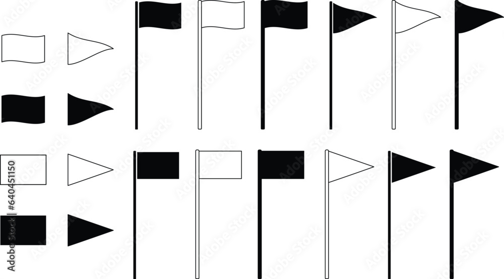 Blank Flags and Flagpoles Clipart Set with Rectangle and Triangle ...