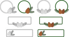 Pinecone Border Label Or Sign Template - Outline And Color