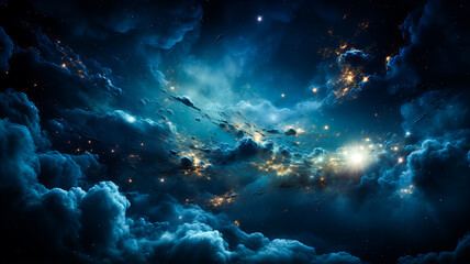 Wall Mural - space scene with stars, planets and asteroids in the galaxy. panorama. universe filled with stars, p