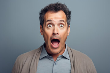 Wall Mural - middle age adult man amazed expression against wall background.