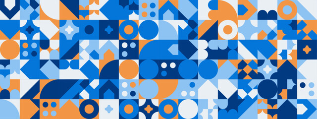 Wall Mural - Blue and orange modern geometric banner with shapes