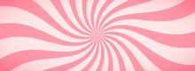 Candy Color Sunburst Background. Abstract Pink Cream Sunbeams Design Wallpaper. Colorful Spinning Lines For Template, Banner, Poster, Flyer. Sweet Rotating Cartoon Swirl Or Whirlpool. Vector Backdrop
