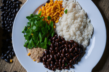 Close-up of a typical Brazilian dish rice and beans, deliciously ready to be savored. Generated by AI