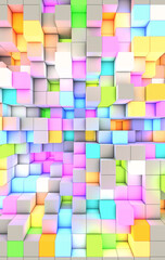 Fototapete - 3D rendering vertical abstract background color light cubes