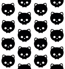 Wall Mural - Vector seamless pattern of hand drawn flat cute cat skull silhouette isolated on white background