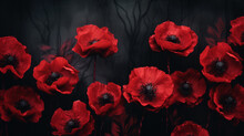 Beautiful Red Poppy Flowers In A Dark Background
