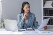 © David - Business Documents, Auditor business asian woman checking searching document legal prepare paperwork or report for analysis TAX, accountant Documents data contract partner deal in workplace office.