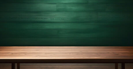 Poster - Empty wooden table in front of green wooden wall background. High quality photo