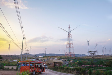 Wall Mural - khaokho mountain, petchaboon province, thailand - jan 13, 2019, sightseeing tour to see windmills on