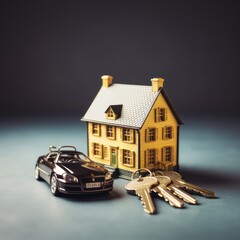 Wall Mural - House and car with key, bank loan concept 