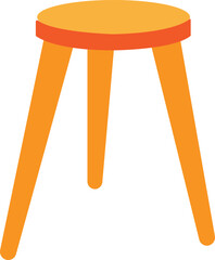 yellow flat stool with three legs. Colorful three legged stool isolated on white background. Stool icon or design elements.