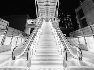 Poster - Night scenery of modern escalator in downtown district of Hong Kong city