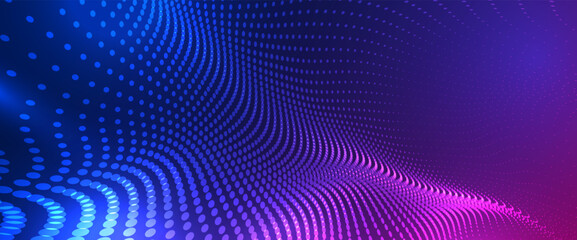 Fototapete - Abstract waving 3D particle futuristic technology Background. Background big data visualization futuristic technology. The glow of a fractal in a futuristic. Sound wave music visualization. Vector.