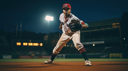 Portrait professional baseball player throws the ball AI Generative