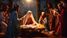 Scene Of The Birth Of Jesus. Christmas Nativity Scene.