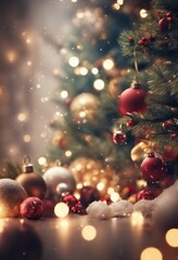 merry christmas poster with christmas tree ornaments