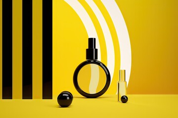 Wall Mural - premium podium cosmetic space studio product background black summer minimal 3d beauty glass 3d splay abstract tube render presentation copy scene promotion template trendy yellow