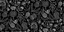 Milk Thistle Flowers. Silymarin. Vector Botanical Illustration. Seamless Pattern For Your Design