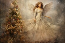 Romantic Vintage Christmas Scene With Angelic Presence