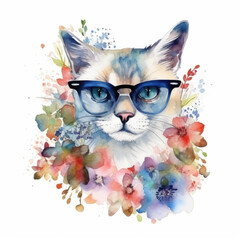  Cute colorful cat watercolor isolated on white background