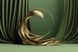 © sandra - beautiful podium frame space splay feminine copy background product motion advertisement template circle render banner gold silk green beauty luxury mockup presentation flying cosmetic