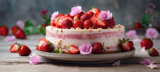 Wall Mural - strawberry cake tart pie dessert pastry food, ai