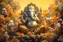 Lord Ganesha Is Surrounded By Flowers. Ganesh Festival Indian Ganesh Chaturthi Festival