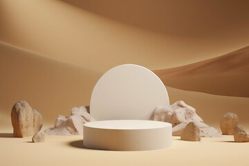 beautiful podium studio  sand illustration shadow summer background beauty abstract render minimal splay nature desert beige mockup cosmetic rock stone product pedestal