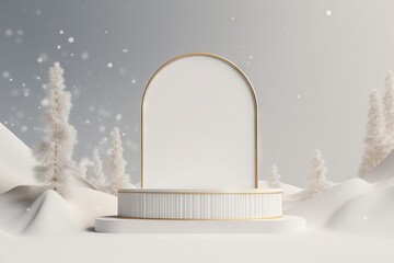 beautiful podium  year presentation banner product winter splay pedestal new mockup luxury background arch text white render christmas glass gold showcase frame