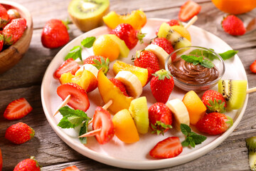 Wall Mural - fresh fruits and chocolate dipping sauce