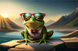cartoon frog portrait wearing clothes and glasses..