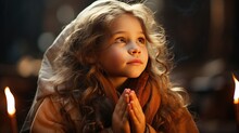 Small Girl Praying In The Church