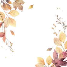 Watercolor Vector Frame With Autumn Leaves And Branches.