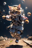 Fototapeta  - StableDiffusion을 이용한 가상의 catWORLD에 살고 있는 우주복을 입고 있는 귀여운 cat Man. Generative AI.