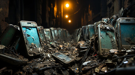 Wall Mural - The old mobile phones and smartphone in garbage land