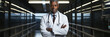 Afroamerikanischer Arzt in der Klinik Nahaufnahme im Querformat als Banner, ai generativ