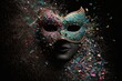carnival mask for the holidays in brazil and latin america, black background defocused lights
