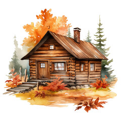 Canvas Print - Autumn log cabin